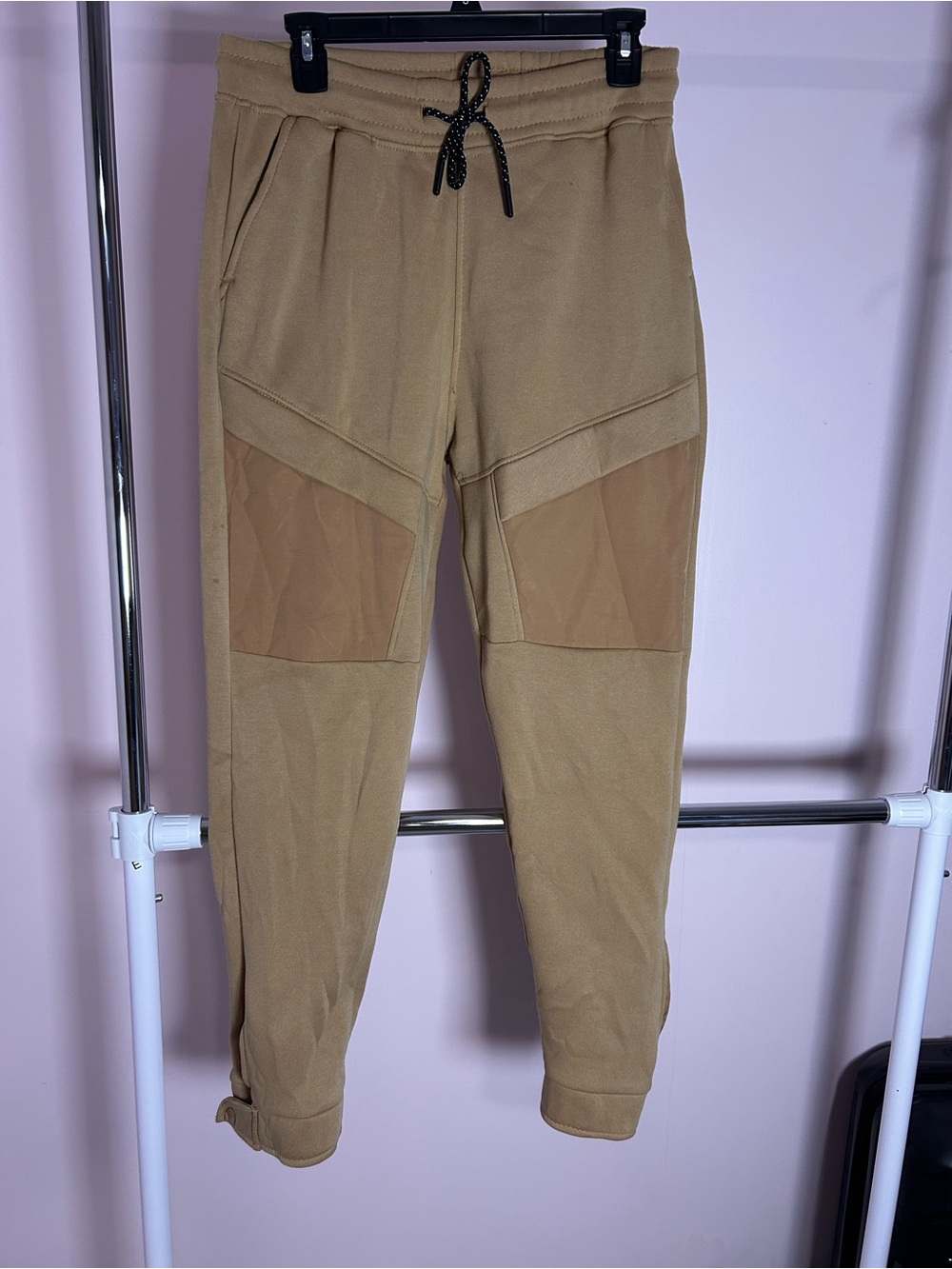 Women's Tan Track Joggers with Knee Panels